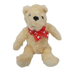 Walmart Teddy Bear Plush Heart Ribbon 10" Stuffed Animal Toy Beige Red Hearts